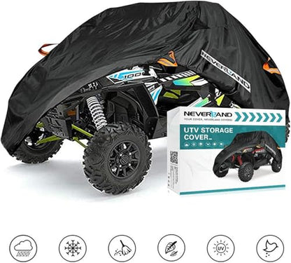 NEVERLAND UTV Cover 2-3 Seater - Heavy Duty Side by Side Cover Waterproof Outdoor Compatible with Polaris Ranger RZR Yamaha Wolverine Can-Am Defender Honda Kawasaki Teryx Textron Off Road Wildcat - size: up to 126 inch L