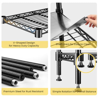 72" H Storage Shelves 5 Tier Wire Shelving with Shelf Liners, Adjustable Metal Garage Shelving, 1325LBS Heavy Duty Commercial Storage Rack for Pantry Kitchen, 35" W x 16" D x 72" H, Black - size: 35" W x 16" D x 72" H-5 Tier