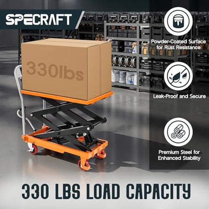 SPECRAFT 330 lbs Hydraulic Lift Cart, Double Scissor Lift Table Up to 50", 4-Wheel Material Handling Platform with Non-Slip Pad, Orange - size: 330 lbs