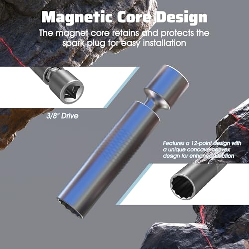 14mm & 16mm Thin Wall Magnetic Swivel Spark Plug Socket, 3/8-Inch Drive 12-Point Spark Plug Socket Removal Tool 360-degree Rotation, for Maximize Flexibility - size: 14mm&16mm, 4", 12-Point