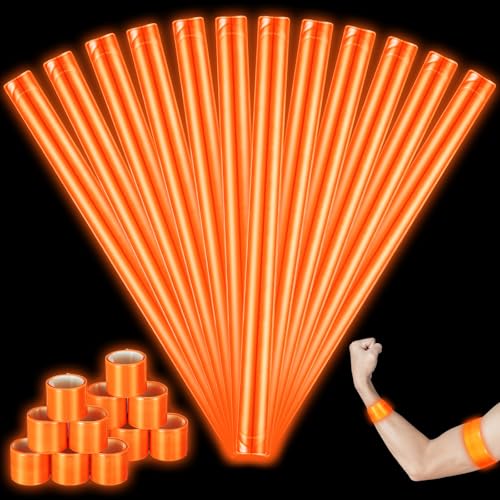 Halloscume Reflective Arm Bands 15.75 in Reflective Snap Bands Slap Bracelets High Visibility Safety Ankle Strips Gift for Night Walking Cycling Running Jogging Hiking - color: Orange