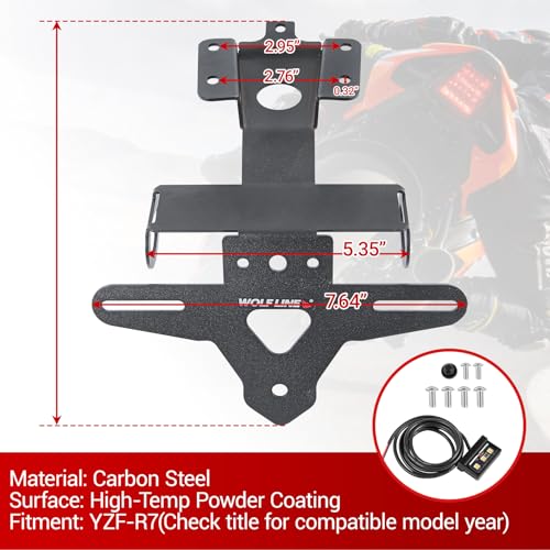 Motorcycle License Plate Bracket for YZF-R7 2021-2026, MT-07 FZ-07 2021-2024, Fender Eliminator With LED Light, Motorcycle Tail Tidy License Plate Holder Mount