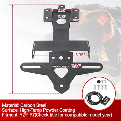 Motorcycle License Plate Bracket for YZF-R7 2021-2026, MT-07 FZ-07 2021-2024, Fender Eliminator With LED Light, Motorcycle Tail Tidy License Plate Holder Mount