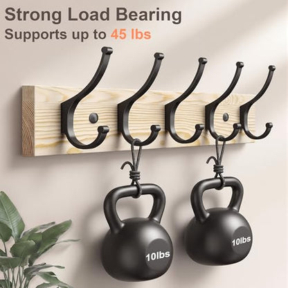 Optish 2 Pack Wooden Coat Rack Wall Mount, 16.1" Rustic Coat Hanger Hooks with 10 Double Hooks, Wall Coat Rack for Hat, Clothes, Bags, Jacket, Natural Wood - color: Natural Wood