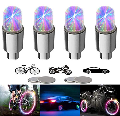 4 Pieces LED Bike Wheel Lights Car Tire Valve Stems Caps Bicycle Motorcycle Waterproof Tyre Spoke Flash Lights Cool Reflector Accessories for Kids Men Women(Colorful) - color: Colorful