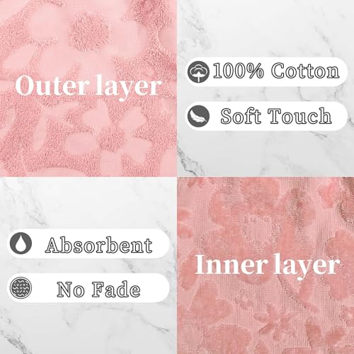 VOOVA & MOVAS 6-Pack Shower Wash Cloth, 100% Cotton Soft Absorbent Bath Mitts with Hanging Loop, 8.3x6.3 Inch European Style Bathing Gloves for Body & Spa, Jacquard Pink Flower - color: Jacquard-pink Flower-2