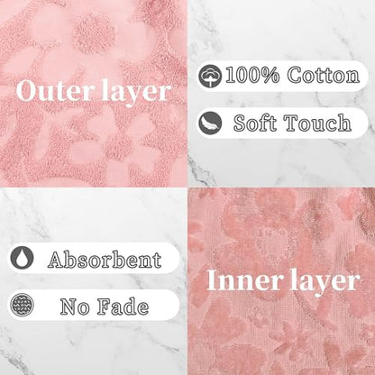 VOOVA & MOVAS 6-Pack Shower Wash Cloth, 100% Cotton Soft Absorbent Bath Mitts with Hanging Loop, 8.3x6.3 Inch European Style Bathing Gloves for Body & Spa, Jacquard Pink Flower - color: Jacquard-pink Flower-2