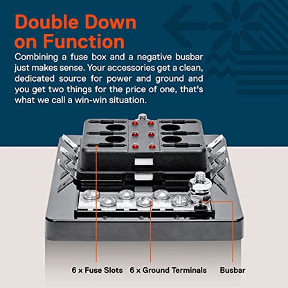 True Mods 6 Way Blade Fuse Box with Ground Negative Bus bar for Automotive [ATC/ATO Blade Fuses] [100 Amp] [LED] [Protection Cover] [12V - 30V DC] Auto Marine Ground Fuse Block (Pack of 2) - size: Fuse Box w/Busbar (Pack of 2)