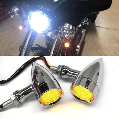 DREAMIZER 4pcs LED Motorcycle Amber Red Front Rear Brake Turn Signal Light Blinker Driving Tail Light Compatible With Sportster 883 Street bike Dirt bike Cruiser and chopper - color: Chrome