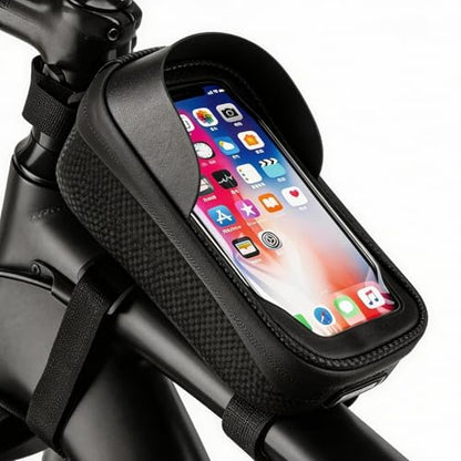 Phone Mount for Bike, Waterproof Bicycle Phone Holder Bag with Sun Visor, Touchscreen Phone Case Fits Up to 7.2 Inch Phones, Bike Frame Bag for Cycling Accessories