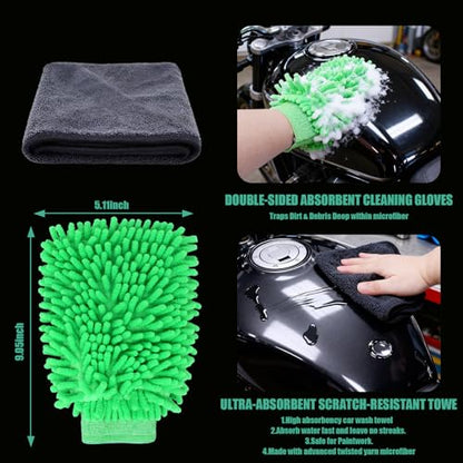 13PCS Motorcycle Cleaning Kit, Motorcycle Detailing Kit Overall Cleaner Tools Car Washing Brush Rims Cleaning Kit Chain Tire Wheel Brush Set Chain Tire for Car Bike Motorbike (Green)