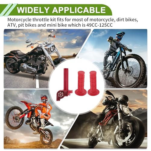 22mm Throttle Grip with 120Cm Red Throttle Cable 1 Pair Checkered Red Handle Sleeves Screw Accessories Plastic Aluminum Alloy Red - color: Red
