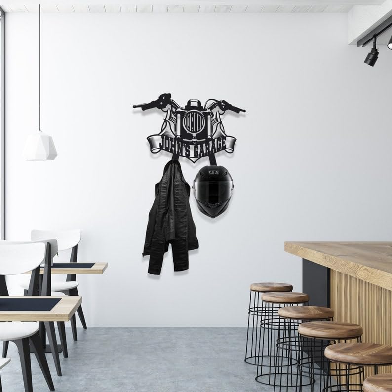 Motorcycle Wall-Mounted Helmet and Jacket Hanger – Personalized Garage Decor with Durable Metal Design, Perfect for Biker Accessories
