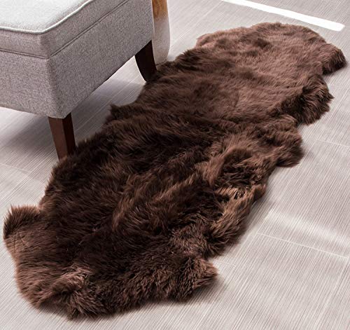 HUAHOO Premium Genuine Sheepskin Rug Brown Real Australia Sheepskin Natural Luxury Fluffy Lambskin Fur Area Rug Seat Covers for Kids Bedroom Sofa Chair Cover Pets Dogs Mat Double Pelt/2' x 6' Brown - color: Brown, size: 2' x 6' (Double Pelt)
