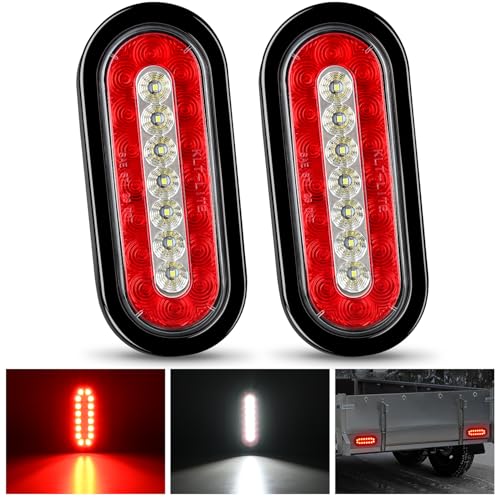 Nilight 2PCS 6Inch Oval LED Trailer Tail Lights Red White 23LEDs w/Flush Surface Mount Grommets IP67 Waterproof Stop Brake Running Reverse Backup Light for Trucks RV - color: 2Pcs 6" Red/White Tail Lights