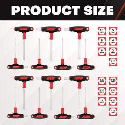 C&T 14-Piece T-Handle Allen Wrench Set, Metric & SAE, Long Arm Hex Keys with Storage Box – Professional Tool for DIY, Auto & Bike Repair, Home Repair and Mechanics Maintenance