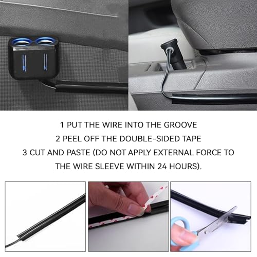 4Pcs Car Cable Management Wire Cover Automotive Clip Cord Sleeves to Hide Cords Car Concealed Power Cable Organizer Line Sleeve Adhesive Cable Hidden Protector for USB, Audio and Video Line