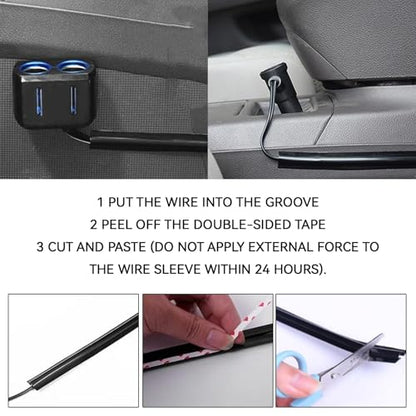 4Pcs Car Cable Management Wire Cover Automotive Clip Cord Sleeves to Hide Cords Car Concealed Power Cable Organizer Line Sleeve Adhesive Cable Hidden Protector for USB, Audio and Video Line