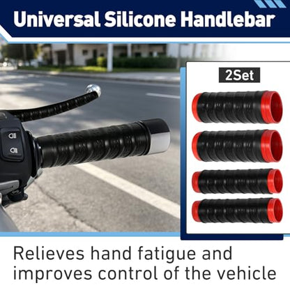 2Set Universal Silicone Handlebar & Brake Lever Grip Covers, Non-Slip Motorcycle Silicone Handlebars for Dirt Bike, E-Bike, Scooter, Mountain Bike