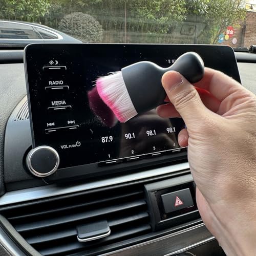 Car Detailing Brush, Soft Bristle Cleaning Brush, Scratch-Free Auto Duster Tool for Dashboard, Air Vents, Leather & Interior Cleaning (Black&Rose) - color: Black&Rose