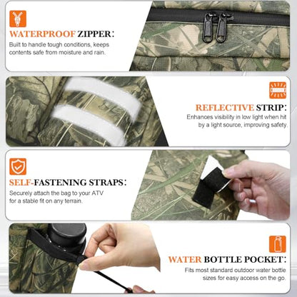 ATV Saddle Bag with Map Pouch & Cooler, Water-Resistant Hunting Tank Pack for All-Terrain Vehicles, Compatible with Most ATVs, Snowmobiles, Motorcycles & Bicycles (Camo Reed) - color: Camo Reed