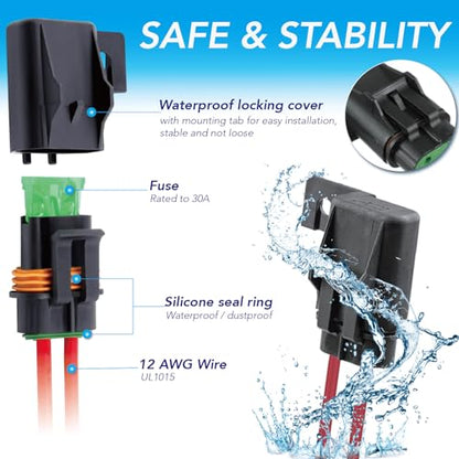 VANSIHO 12AWG Heavy Duty Waterproof Inline ATO/ATC Blade Fuse Holder with Cover for Automotive/Marine/Vehicle with 6pcs 30A Blade Fuse and 12 Waterproof Heat Shrink Butt connectors