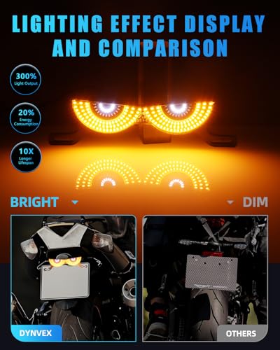 LED Eyes Light, 12V Motorcycle License Plate Screw Light, Amber & White (Semi-Circular) Flashing Demon Eye LED Decoration Accessories for Electric Bikes, Motorcycles, Tricycles, Scooters