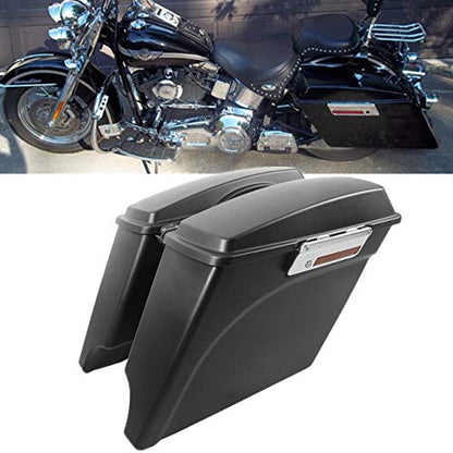 TCMT 5" Stretched Extended Saddlebags Fit For Harley Touring Models CVO Road Glide Road King Street Glide Electra Glide Ultra Classic 1994-2013 - color: Matte Black Chrome Latches