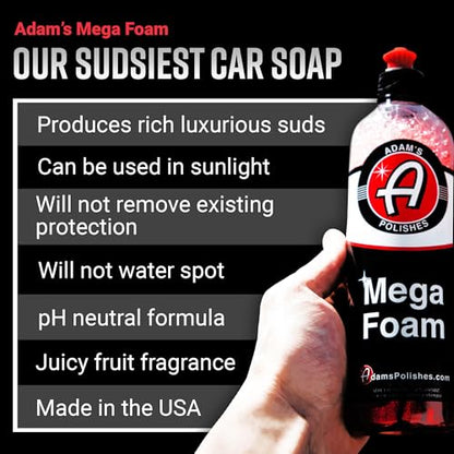 Adam's Polishes Mega Foam (16oz, 2 Pack) - Detailing pH Neutral Car Soap Washing, Concentated For Use In Car Wash Bucket, Foam Gun For Cleaning, Won't Strip Car Wax or Ceramic Coating - size: 16 Fl Oz (Pack of 2)