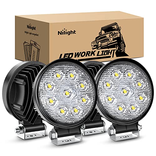 Nilight 15016F-C Led 4PCS 4.5" 27w 3000LM Round Flood Light Pod Off Road Fog Driving Roof Bar Bumper for Jeep,SUV Truck, Hunters - color: 4Pcs 27W Flood Lights