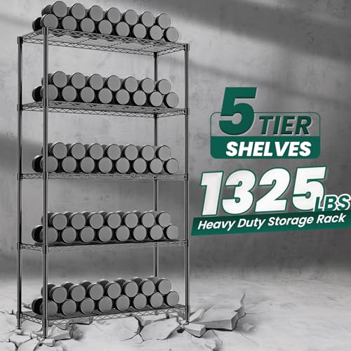 5-Tier Storage Shelves 72" H Wire Shelving, Adjustable Metal Shelving Pantry Shelves, 1325LBS Heavy Duty Rack with Shelf Liners for Garage Commercial Kitchen, 36" W x 14" D x 72" H, Black - size: 36" W x 14" D x 72" H-5 Tier