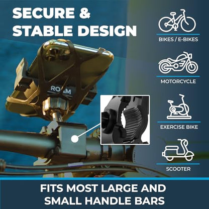 Roam Universal Black Net Bike Phone Mount Holder, 360° Rotation Hands Free Cell Navigation System for Motorcycle eBike Dirt Road Cruiser Scooter Jogging Stroller, Adjustable Up to 3.6" W x 7" L - color: Matte Black