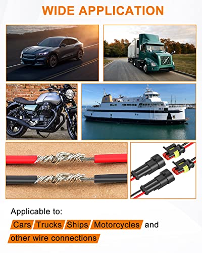 NAOEVO 2 Pin Connector Waterproof, 16 AWG 2 Wire Connectors, Automotive Electrical Male and Female Plug with Heat Shrink Tubing for Car Truck Boat Wire Connection, 6 Kits - size: 2 Pin