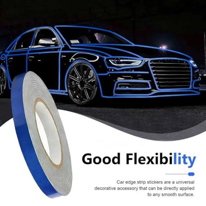 Car Reflective Strip Sticker, 0.39" x 16.4ft Cuttable Reflective Warning Body Tape, Self-Adhesive Night Visibility Rim Strip Decal, Universal for Most Cars, Motorcycles, Bikes (Blue) - color: Blue