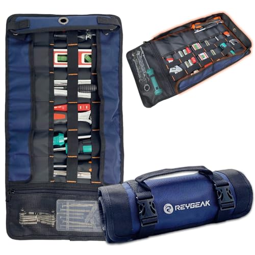 Tool Roll Organizer with Stand-up Baffle,1680D PVC Motorcycle Tool Roll Bag, Heavy duty Wrench Roll with Mesh Zipper Pocket,Roll Up Tool Bag for Motorcycle, Car, Pickup, ATV/UTV, Bicycle or Hobbyist - color: A-Blue