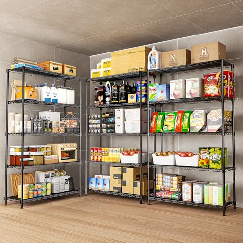 5-Tier Storage Shelves 72" H Wire Shelving, Adjustable Metal Shelving Pantry Shelves, 1325LBS Heavy Duty Rack with Shelf Liners for Garage Commercial Kitchen, 36" W x 14" D x 72" H, Black - size: 36" W x 14" D x 72" H-5 Tier