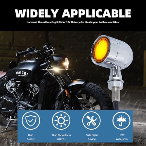 Motorcycle Bullet Turn Signals LED Front Rear Lights 4 PCS, 40 LEDs Retro Switchback Turn Brake Light Blinkers Universal Fit Harley Chopper Bobber Sporsters Chopper Bobber Suzuki Honda-Chrome - color: 2051-4PCS-CH