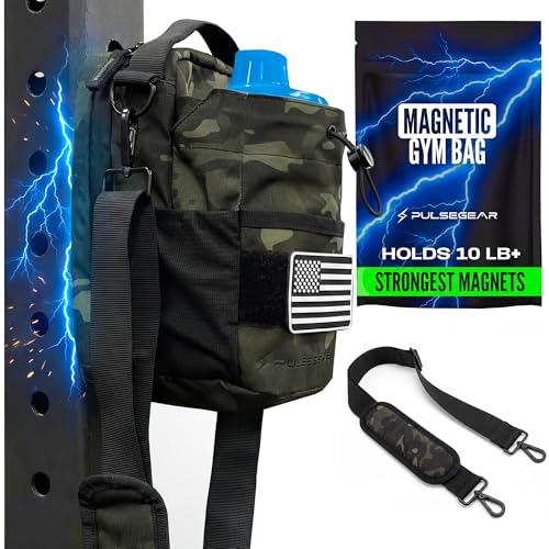 Magnetic Water Bottle Holder for Gym — 10 LB Holding Magnetic Gym Bag, Tactical Magnetic Pouch for Keys, Phone & Water Bottles up to 40oz — Crossbody Sling Bag, Gift for Gym Lover - color: Black & White