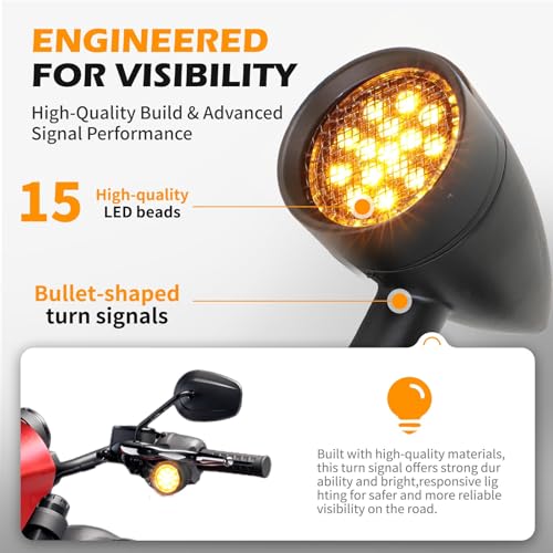 Rich Choices 2pcs Black 15 LED Motorcycle Stop Brake Running Turn Signal Indicator Amber Lights For Harley Honda Chopper (Black with net-Amber Light) - color: Black with net-Amber Light