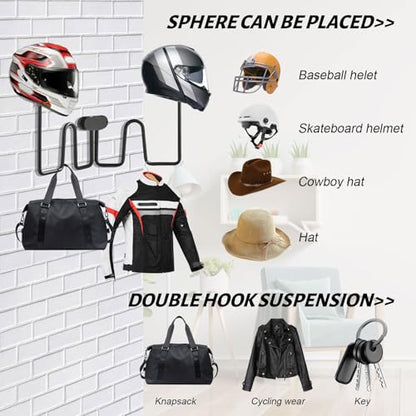 Longzhuo Helmet Wall Mount, 2-Spherical 180° Swivel Motorcycle Helmet Holder Wall Mount, Motorcycle Accessories, for Helmet, Hat, Cap, Sportswear, Racing Suit, Black