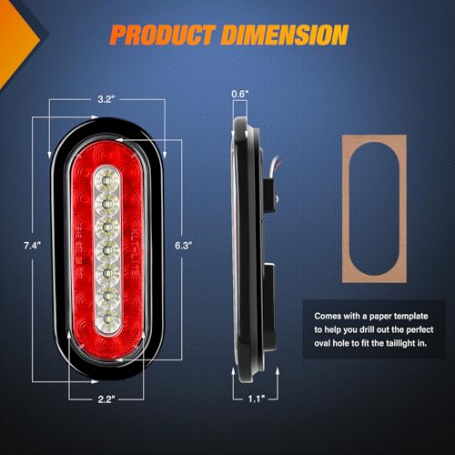 Nilight 2PCS 6Inch Oval LED Trailer Tail Lights Red White 23LEDs w/Flush Surface Mount Grommets IP67 Waterproof Stop Brake Running Reverse Backup Light for Trucks RV - color: 2Pcs 6" Red/White Tail Lights