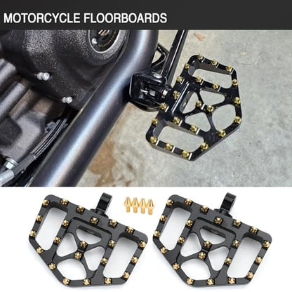 MX Wide Floorboards Foot Pegs Brake Pedal Cover Shifter Peg Kit for Harley Touring 1986-2023 Road Glide Street Glide 86-2017 Softail Fat Boy FL 2012-2016 Dyna FLD (Gold Black) - color: Gold Black