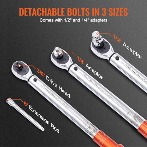 VEVOR 3/8-inch Drive Click Torque Wrench 10-80ft.lb/14-110n.m, Dual-Direction Adjustable Torque Wrench Set with Mechanical Dual Range Scales and Adapters Extension Rod - size: 10-80 FT.LB, style: 3/8-inch