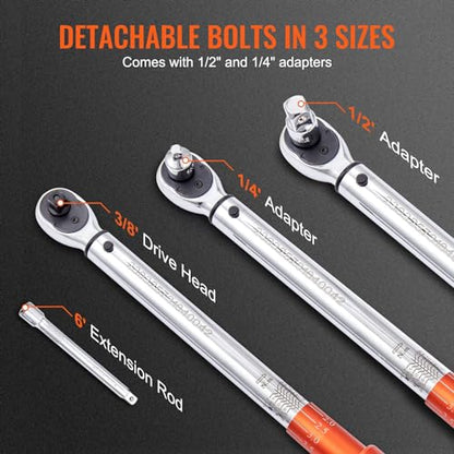 VEVOR 3/8-inch Drive Click Torque Wrench 10-80ft.lb/14-110n.m, Dual-Direction Adjustable Torque Wrench Set with Mechanical Dual Range Scales and Adapters Extension Rod - size: 10-80 FT.LB, style: 3/8-inch