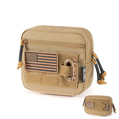 Tactical Molle Admin Pouch Utility EDC Tool Pouch Bag Horizontal Modular Pouches Include US Flag Patch & D-Ring - color: Brown-M