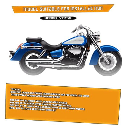 Kinglemc Crash Bar Engine Guard Highway Bar for Honda 750 VT750 VT750C VT400 Shadow Aero Phantom Spirit (Updated-Black) - color: Updated-Black