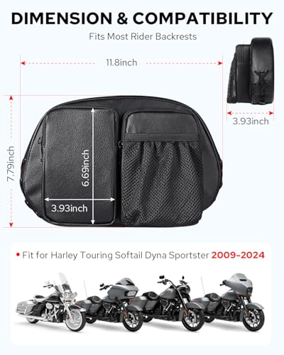 Benlari Rider Driver Backrest Bag, Driver Backrest Storage Bag, Rider Backrest Organizer Bag Fit for Harley Touring CVO Street Glide Road Glide Limited Softail Sportster Tri Glide Dyna