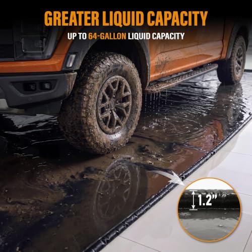 7'8" x 16' Garage Floor Mat, Non-Slip Containment Mat | 610GSM PVC Material, 65 Gal Capacity, Easy Maintenance, 1.2" Raised Edges, Protect the Floor - size: 7'8" x 16'