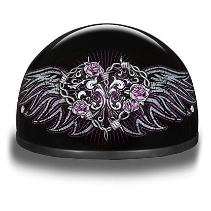 Daytona Helmets Half Skull Cap Motorcycle Helmet – DOT Approved [Graphics]… - color: Hi-Gloss Black, Barbed Wire Heart