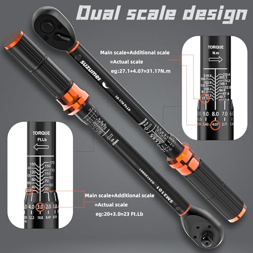 SUZUME 3PCS Torque Wrench Set 72 Teeth Dual-Direction Adjustable Torque Wrench Dual-Scales 1/4 & 3/8 & 1/2-Inch ±3% Accuracy Click Torque Wrenches for Bicycle, Motorcycle, Car,Maintenance - size: 10-170Ft.Lb,5-45Ft.Lb,20-220In.Lb, style: 1/2 3/8 1/4-Inch